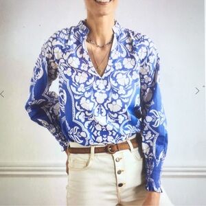 Boden Blue and White Floral Blouse